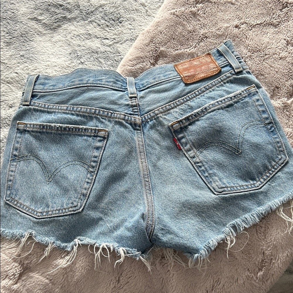 Levi's Women's Light Blue Frayed Jean Shorts